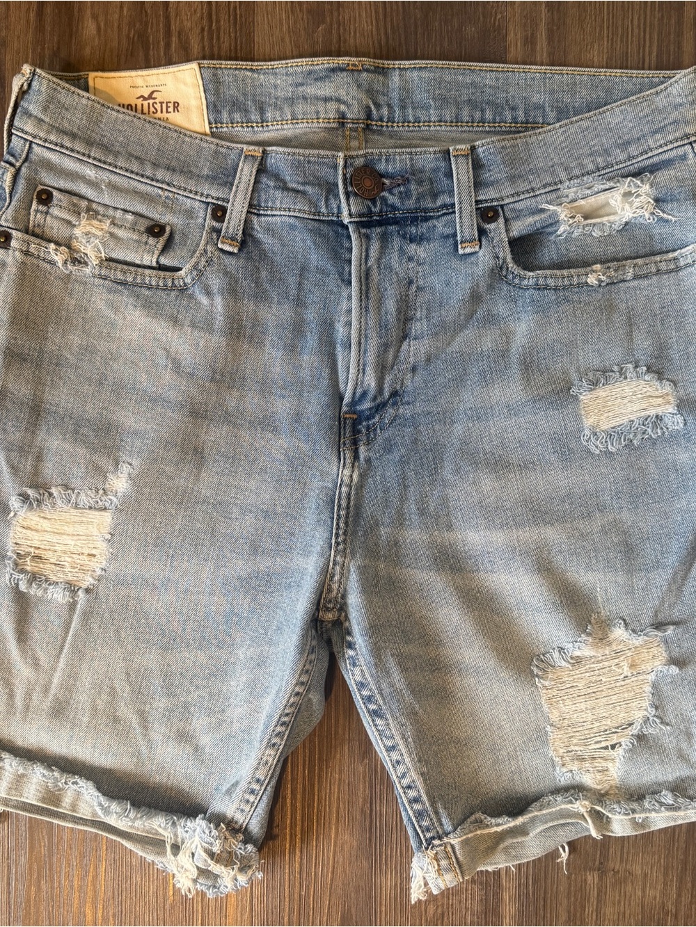 Hollister Light Blue Distressed Denim Shorts